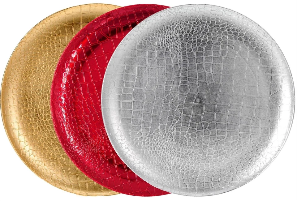 6 Festliche Dekoteller im Croco Design - Ø 33 cm - Kroko Unterteller Platzteller - Bild 1 von 1