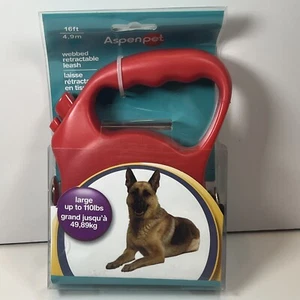 Dog Leash Retractable Harness Strong Webbed Aspen Pet 16Ft up to 110lbs Red - Picture 1 of 4