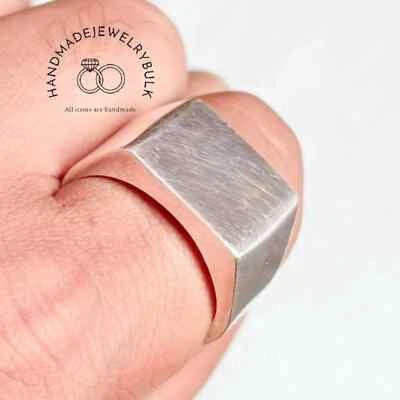 925 Sterling Silver Signet Ring Square Signet Ring Men Silver Signet Ring - Image 1 of 4