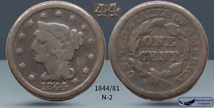 1841 1841/81 Overdate Braided Hair Large Cent, N-2, Good Condition, Copper C7971 - Picture 1 of 1