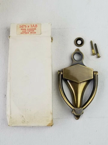 NOS Vtg brass Antique Door Knocker W/ Peephole rare Gothic neat piece! Cover