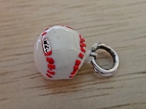Sterling Silver 3D 11mm Red & White Enamel Baseball Softball Charm - Picture 1 of 11