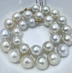 12.8~16.3mm near round natural south sea pearl 9k yellowgold clasp necklace - Picture 1 of 11