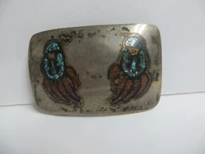 Vintage Double Bear Claw Gürtelschnalle Türkis Geätzt Silber - Bild 1 von 5