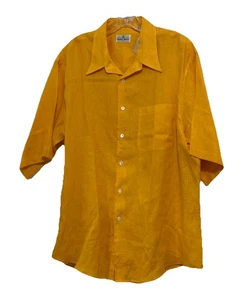 Vintage Fashion Guild (VFG) Neiman Marcus 100% Linen Shirt Mustard Men XL 70-80s - Picture 1 of 10