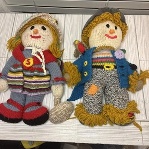 Sally & Sam Scarecrow Handmade Knitted 15” Doll Jean Greenhowe 1990's Soft Plush - Picture 1 of 12