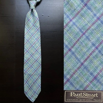 Paul Stuart Plaid Pastel Tie NWOT EUC Trad Prep Raw Silk Linen Cotton Untipped - Image 1 of 4