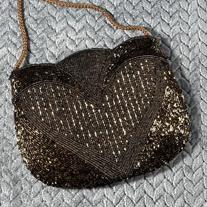 Vintage Vanessa Beaded Purse Cocktail Clutch Shoulder Bag Seed Bead Heart - Picture 1 of 9