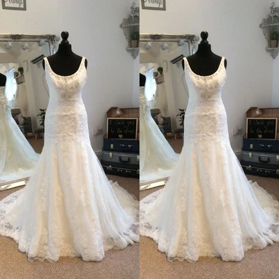 Mermaid Wedding Dresses Sleeveless Lace Appliques Sweep Train Bridal Gowns - Image 1 of 4