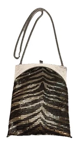Vtg Whiting & Davis Zebra Mesh Evening Purse Handbag Shoulder Bag Silver Black - Picture 1 of 12