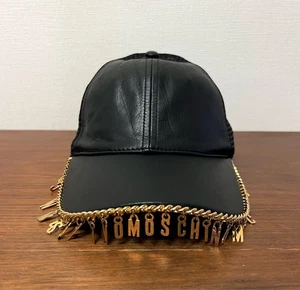 MOSCHINO x H&M Cap w/Gold Charm Leather Mesh in Black NEW Shipping From Japan !! - Picture 1 of 6