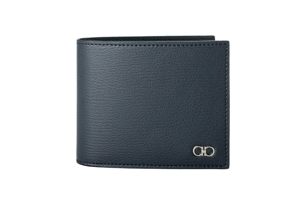 Cartera plegable Salvatore Ferragamo de cuero granulado azul marino para hombre Foto 1 de 4