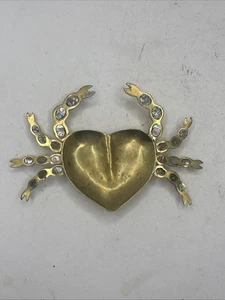 Vintage MCM Abalone Messing Herz Krabbe Schale Schmuck Tablett fehlende Abalone Stücke - Bild 1 von 8