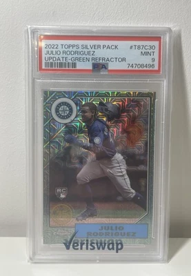 Actualización Topps 2022 paquete plateado Julio Rodríguez RC #T87C-30 Green Mojo/99 PSA 9 Foto 1 de 2