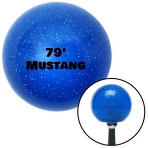 Black "79 Mustang" Blue Metal Flake Shift Knob w/ M16x1.5 Insert Shifter Auto - Picture 1 of 15