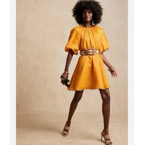 Neu mit Etikett Banana Republic Ramie Leinen-Minikleid Puffärmel Medium Ringelblumengelb - Bild 1 von 9