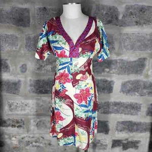 MAEVE sz 2 floral surplice short sleeve cotton silk dress ANTHROPOLOGIE - Picture 1 of 7
