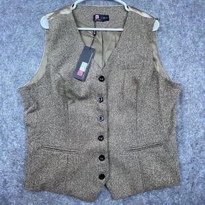 Kancy Kole Vest Womens 2XL Brown Tweed Academia Smart Career Preppy Twill Shiny - Picture 1 of 7