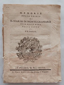 Annibale degli Abbati Olivieri Giordani Memorie della Chiesa di Santa Maria di M - Imagen 1 de 8