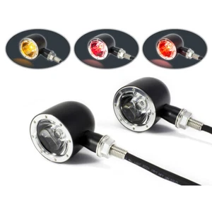 Classic Black & Silver Motorcycle LED Integrated Stop Tail Indicator Lights | Ne - Picture 1 of 11