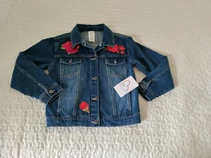 NWT Girls' Disney Princess Belle Rose Denim Jacket Blue Sz 13 Beauty & Beast  - Picture 1 of 18