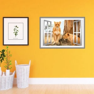Lioness Wall Decal 3D Window Sticker Animal Wall Art Peel and Stick Mural VWAQ - - Picture 1 of 6