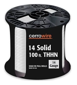 cerrowire 100 ft. 14 Gauge White Solid Copper THHN Wire 600v - MADE IN USA - Bild 1 von 1