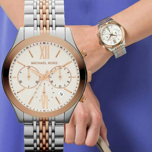 MICHAEL KORS BROOKTON 2 Tono Oro Rosa, Argento Crono, Romano Numeri WATCH-MK5763 - Immagine 1 di 1