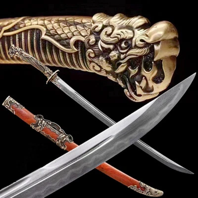 Espada de dragón dinastía Qing de arcilla china de acero templado de Damasco DAO 清刀 Foto 1 de 4