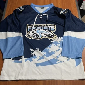 OT Adirondack Frostbite UHL Hockey Jersey Vintage Blue Alternate Adult Mens XL - Picture 1 of 7