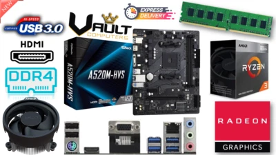 AMD RYZEN GAMING MOTHERBOARD BUNDLE VEGA RADEON GRAPHICS QUAD CORE CPU 8GB RAM - Image 1 of 4