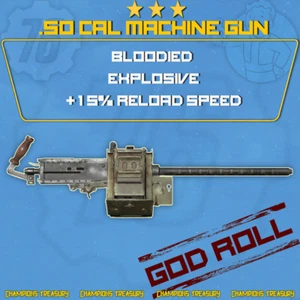 FALLOUT 76 PС BLOODIED EXPLOSIVE .50CAL MACHINE GUN [15% FASTER RELOAD] GOD ROLL - Picture 1 of 1