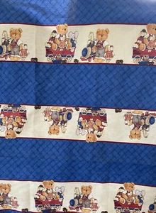 DAISY KINGDOM #1810 Red Wagon TEddy Bear Blue Fabric BTY B7 - Picture 1 of 5