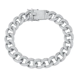 925 Sterling Silver 10mm Iced Zircon Cuban Chain Bracelet for Women Men Gift - Picture 1 of 7