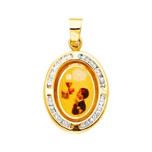 14K Yellow Gold Communion Cubic Zirconia Religious Pendant - Picture 1 of 4