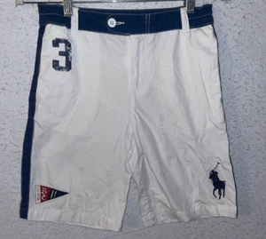 VTG Polo Ralph Lauren Shorts Boys 12 White BIG Pony 3 Preppy Bermuda Chino Patch - Picture 1 of 7