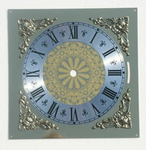 200x200mm SQUARE CLOCK DIAL WITH CAST SPANDRELS with or without Chime Lever Slot - Picture 1 of 2