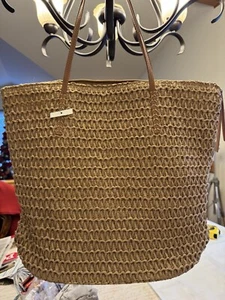 H & M Classic Zip Top Straw Tote Bag New NWT - Picture 1 of 12