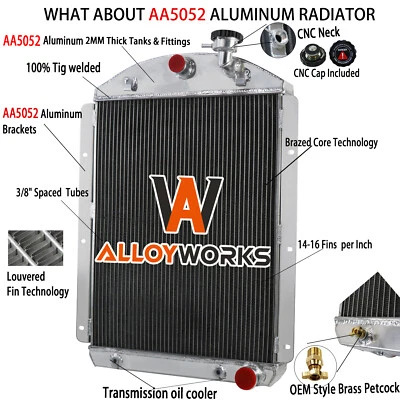 4 Rows Aluminum Radiator For 1941-1946 Chevrolet Truck Pickup 3.8L Small Block Foto 1 de 4