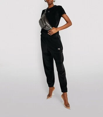 Calça de Moletom Alexander Wang Hotfix Logotipo Embelezado Veludo Joggers Preta P - Imagem 1 de 4