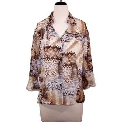 Kathy Che Shirt Top Womens Sz 18 Sheer 3/4 Ruffled Slit Sleeve Button Up Blouse - Image 1 of 4