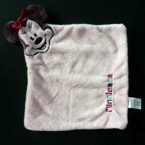 H12. DOUDOU PLAT DISNEY TETE DE MINNIE LA SOURIS ROSE VIOLET NOEUD ROUGE TTBE - Photo 1/3