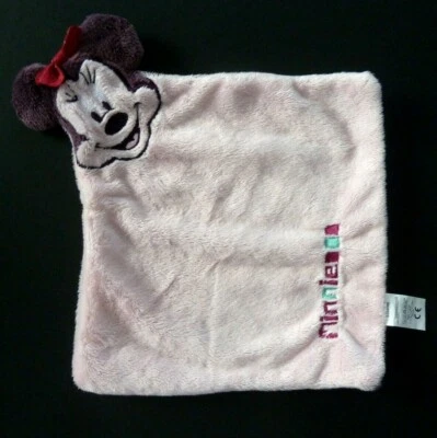 H12. DOUDOU PLAT DISNEY TETE DE MINNIE LA SOURIS ROSE VIOLET NOEUD ROUGE TTBE - Photo 1/3