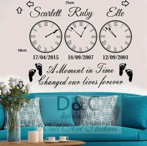 Personalised Kids Birth Date Vinyl Wall Art Clock x 3 Stickers - Picture 1 of 4