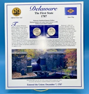 1999 Philadelphia & Denver Mint Delaware Statehood 2 Quarters Coin & 2 Stamp Set - Picture 1 of 8