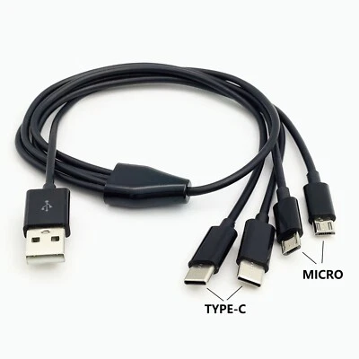 50cm 4 in 1 USB to 2 Type C + 2 Micro Charging Cable Multiple Charging Cable - Image 1 of 4