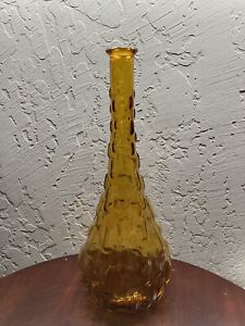 Empoli Amber Brick Pattern Genie Decanter Bottle 14 3/4 Inch  Italy