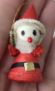 Vintage 1960 Miniatur Weihnachtsmann mit Baumschmuck gesponnen Baumwolle Filz Pfeifenreiniger - Bild 1 von 5