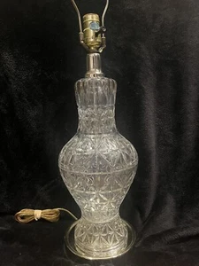 Vintage Table Lamp Cut Glass Lead Crystal Tested Works 30”T OLD Hollywood Style - Picture 1 of 13