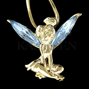 Blau Tinkerbell mit Swarovski Kristall Tinker Glöckchen Goldfarben Süß Halskette - Bild 1 von 1